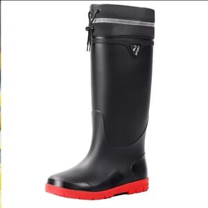 Black Waterproof Rain Boot with Red Sole 40 (Men's 7-7.5)